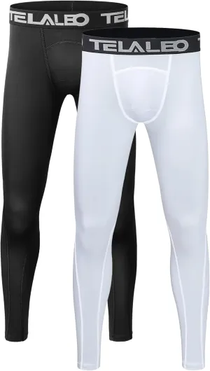 1 or 2 Pack Boys Thermal Compression Leggings Pants Youth Fleece Lined Base Layer Tights Cold Weather Gear