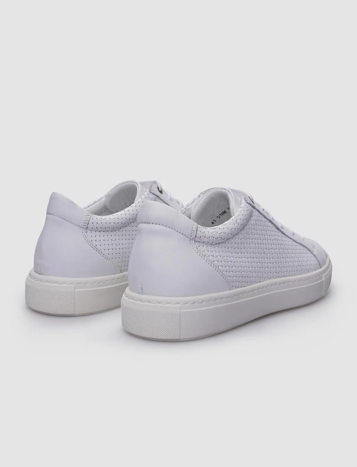 100% Genuine Leather White Lace-Up Patterned Men's Sneaker-4563