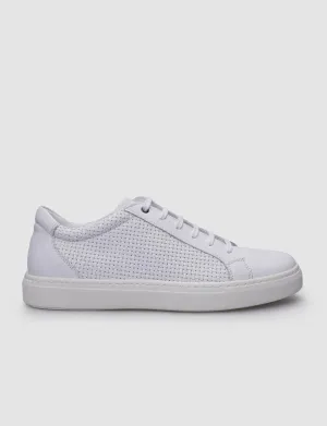 100% Genuine Leather White Lace-Up Patterned Men's Sneaker-4563