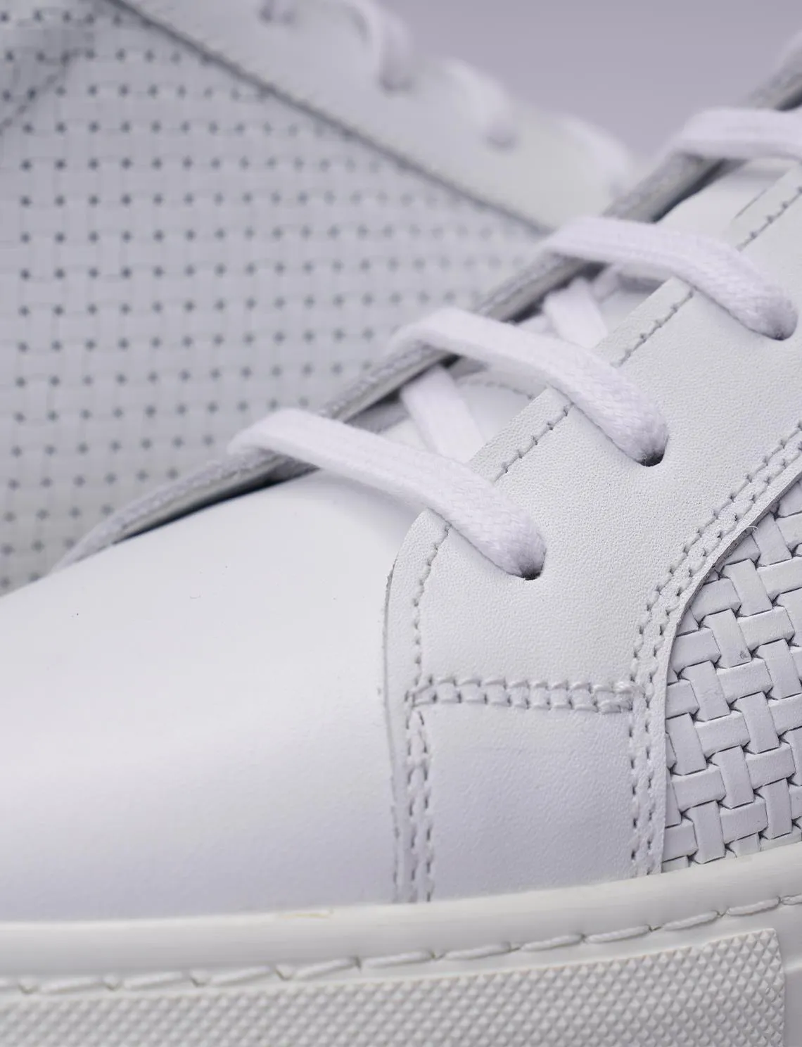 100% Genuine Leather White Lace-Up Patterned Men's Sneaker-4563