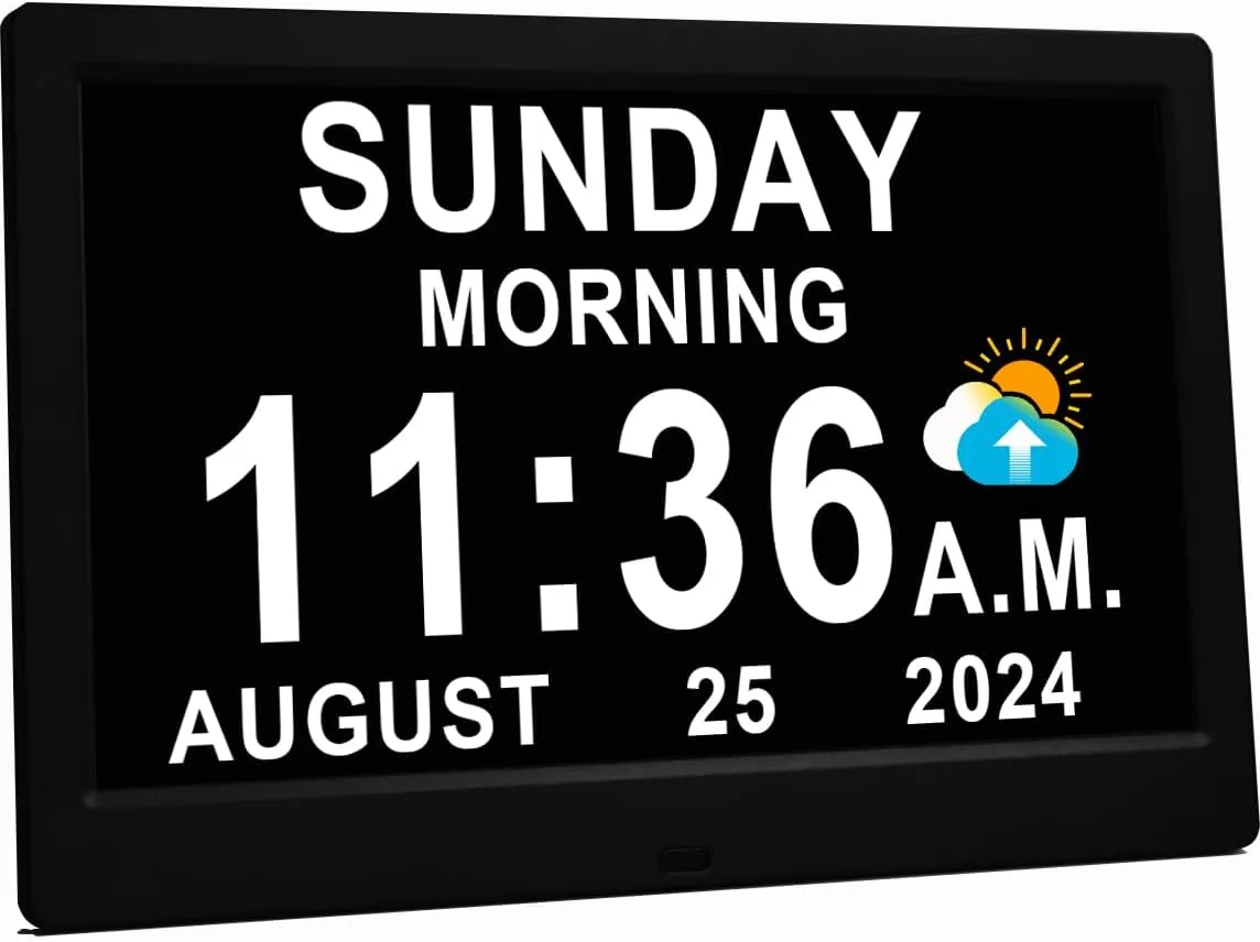 11.5 Inch Extra Large Digital Talking Clock with 19 Alarms, Auto DST, Talking Time, 20 Custom Reminders, 10-Level Auto Dimmer, Day Date Calendar Clock for Seniors Dementia Alzheimers', with Remote