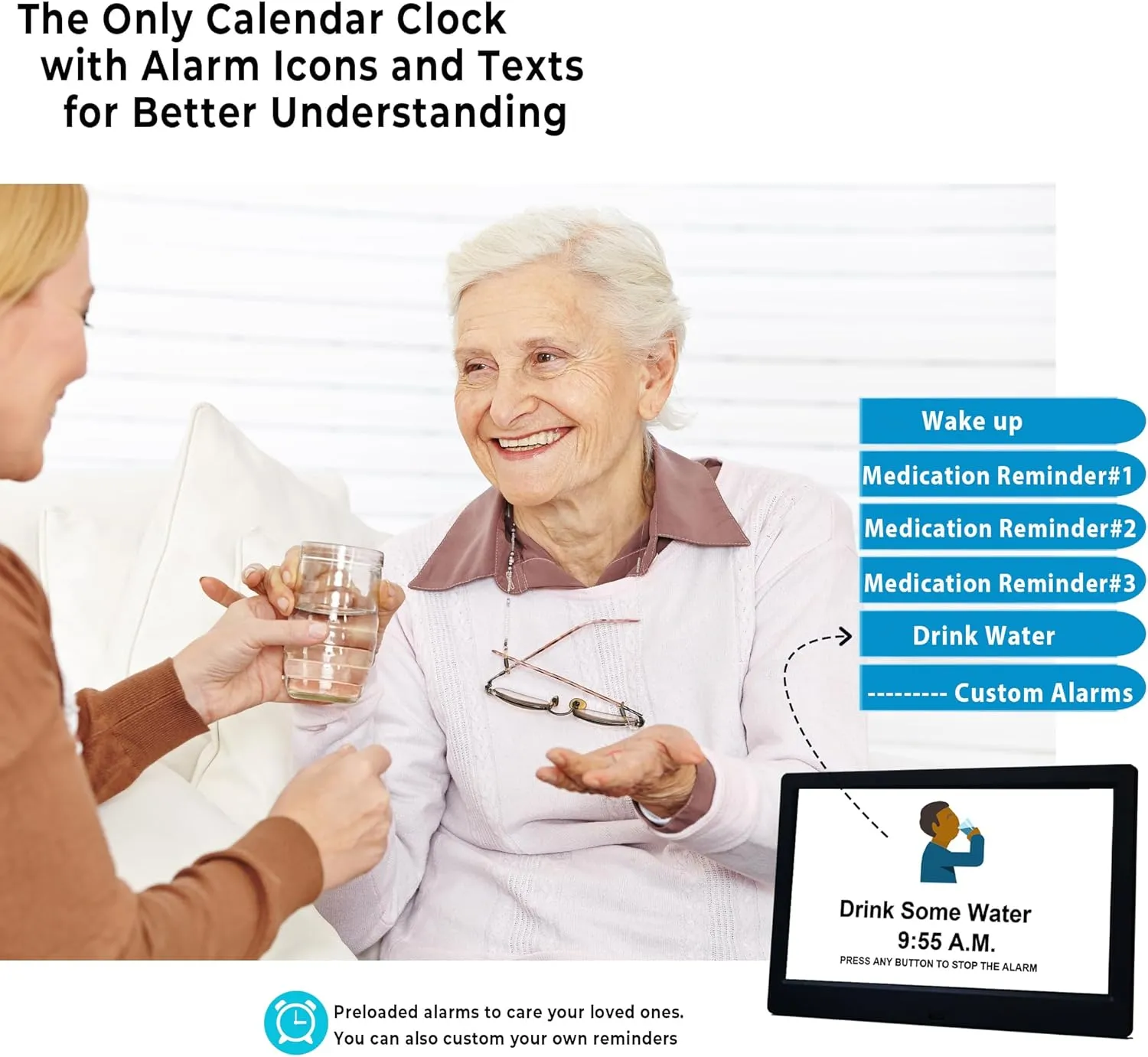 11.5 Inch Extra Large Digital Talking Clock with 19 Alarms, Auto DST, Talking Time, 20 Custom Reminders, 10-Level Auto Dimmer, Day Date Calendar Clock for Seniors Dementia Alzheimers', with Remote