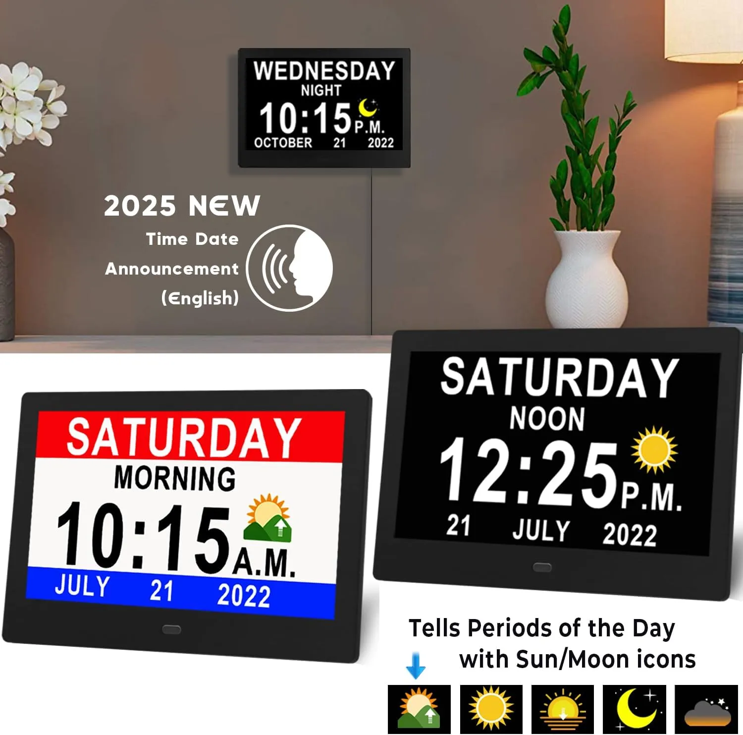 11.5 Inch Extra Large Digital Talking Clock with 19 Alarms, Auto DST, Talking Time, 20 Custom Reminders, 10-Level Auto Dimmer, Day Date Calendar Clock for Seniors Dementia Alzheimers', with Remote