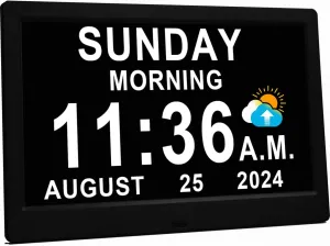 11.5 Inch Extra Large Digital Talking Clock with 19 Alarms, Auto DST, Talking Time, 20 Custom Reminders, 10-Level Auto Dimmer, Day Date Calendar Clock for Seniors Dementia Alzheimers', with Remote