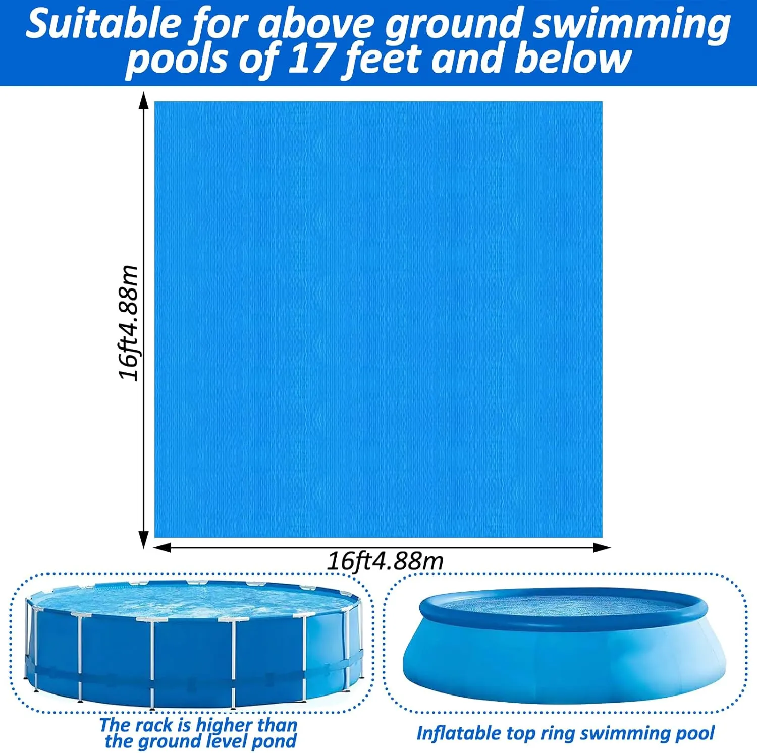 16Ft Pool Ground Cloths,Heavy-Duty Swimming Pool Waterproof PE Swimming Pool Liner Pad for Protect Above Ground Pool Blankets for 6ft to 15ft Frame Above Ground Pools Accessories Prevents Punctures