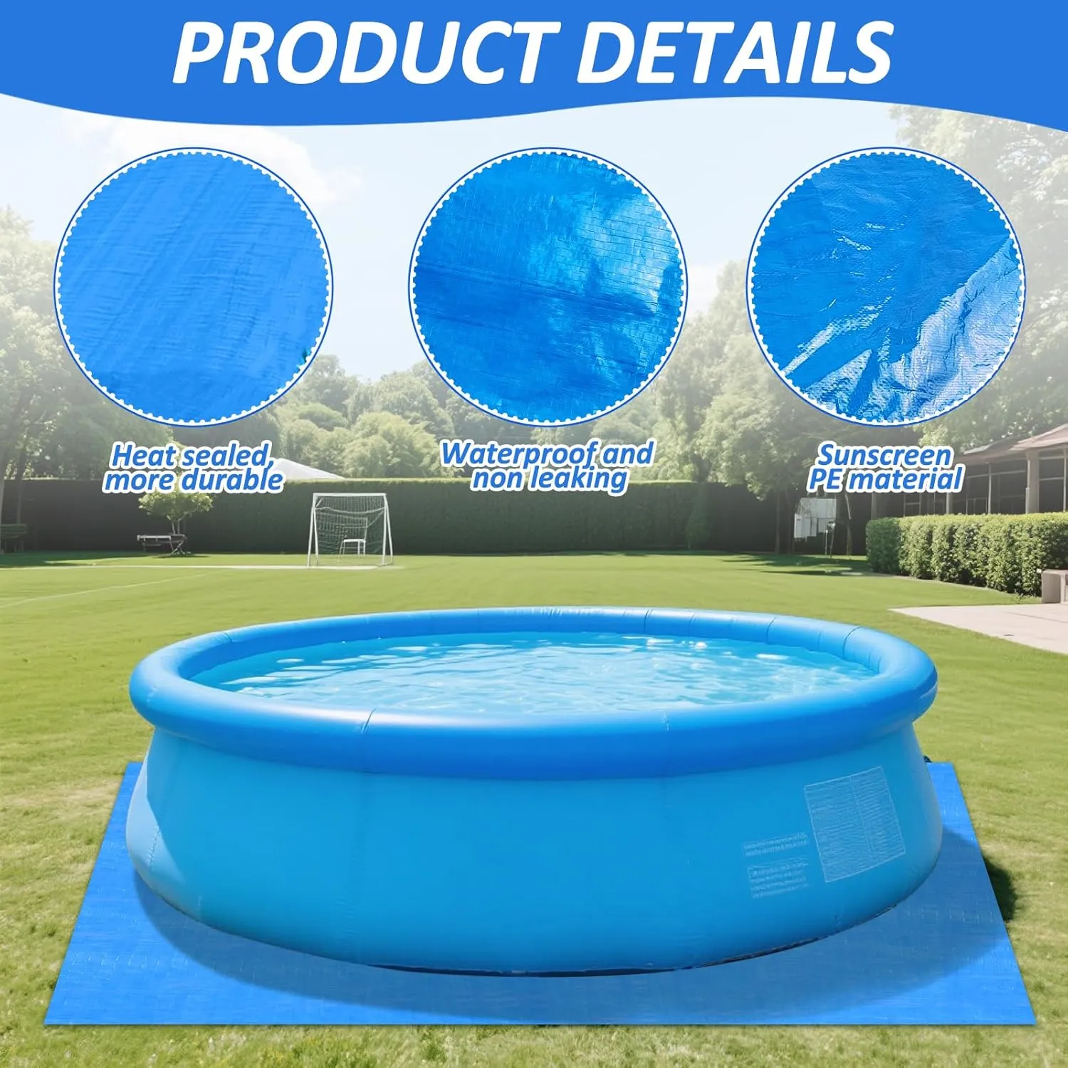16Ft Pool Ground Cloths,Heavy-Duty Swimming Pool Waterproof PE Swimming Pool Liner Pad for Protect Above Ground Pool Blankets for 6ft to 15ft Frame Above Ground Pools Accessories Prevents Punctures