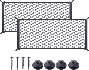 2 Pcs Universal Stretch Mesh Car Mesh Bag with Screws and Hooks for Trunk RV Boats Home Cargo Storage (21.7'' x 9.8'')