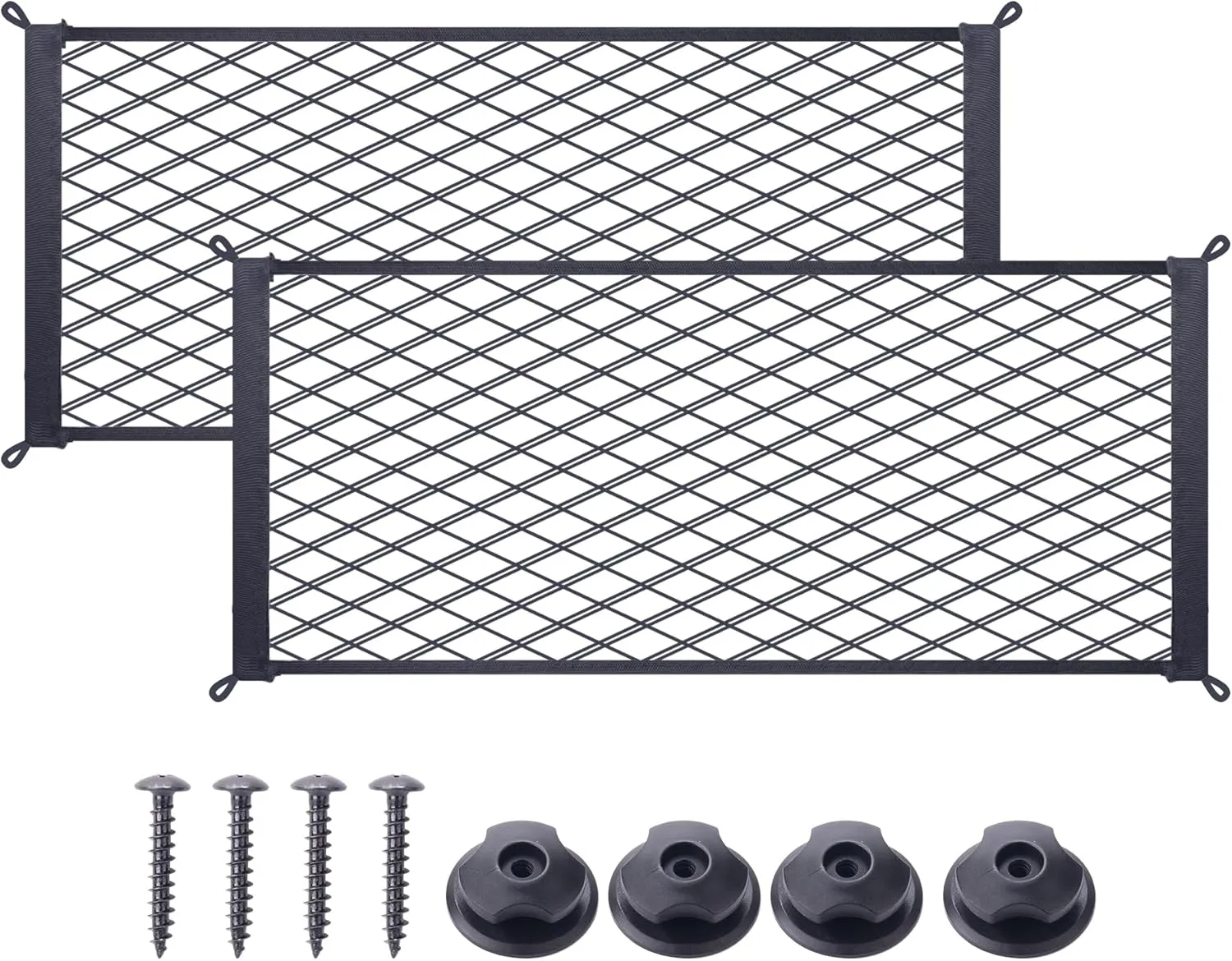 2 Pcs Universal Stretch Mesh Car Mesh Bag with Screws and Hooks for Trunk RV Boats Home Cargo Storage (21.7'' x 9.8'')