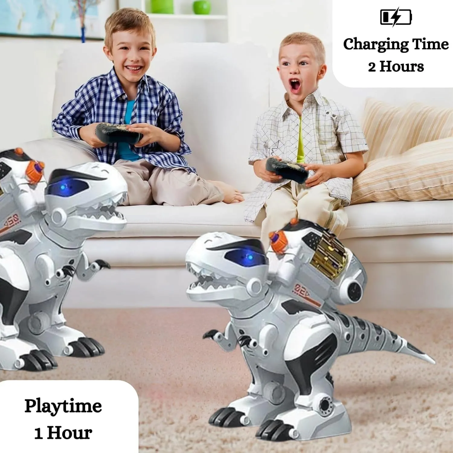 2.4G Control RC T-REX with Detachable Tail - Programmable Robot Dinosaur with Fight Mode, Walking, Singing, Dancing, Shooting, Battle Mode with Foam Dart - Toys for Kids 3-5 4-7 8-12 Year Old