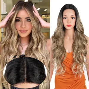 30 Inch Body Wave Wig Long Wig 13X4.5X1 Synthetic Lace Front Wig 180 Density black Flax brown Blonde Color Heat Resistant Fiber Hair Pre Plucked Wig SOP22613