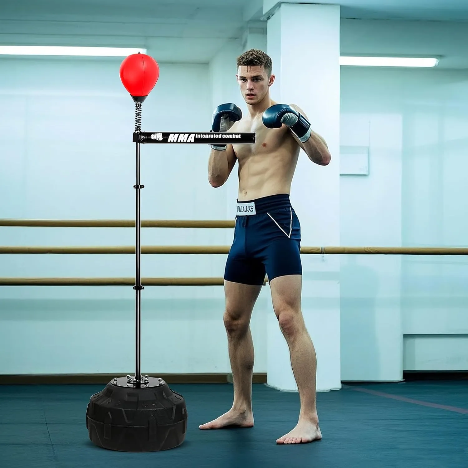 360°Spinning Bar Boxing Red Speed Trainer Free Standing Punching Bag Adjustable Height Ideal for Adults and Youth Enhance Reflexes and Boxing Skills