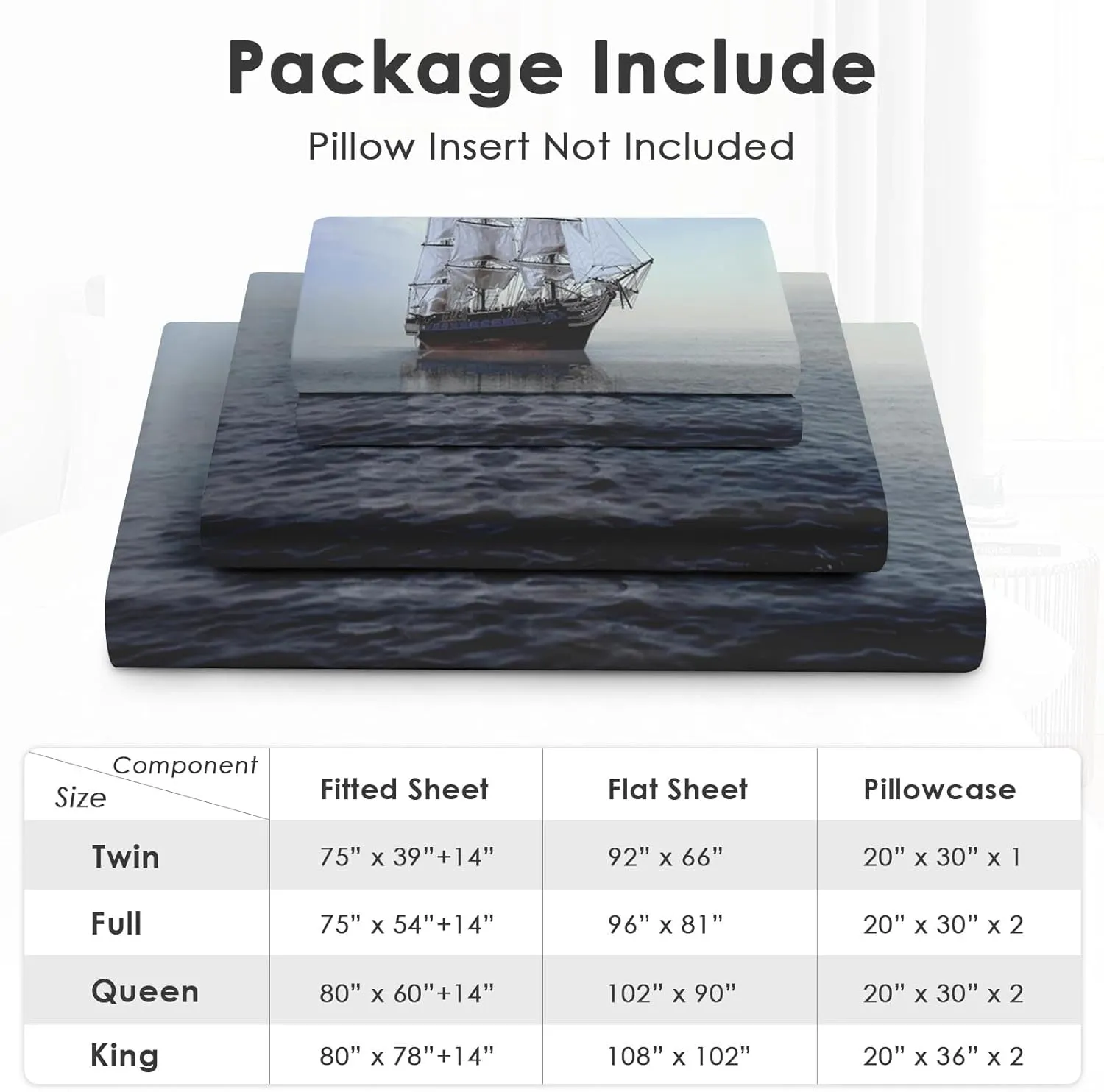 4 Pcs Fitted Sheet Set Full Bedsheet with Deep Pocket, Sea Pirate Boat Sailboat, Bedroom Navy Blue Ocean Adventure Coastal Sets Pillowcase Flat Sheet Bedding Decor for Kids and Adults
