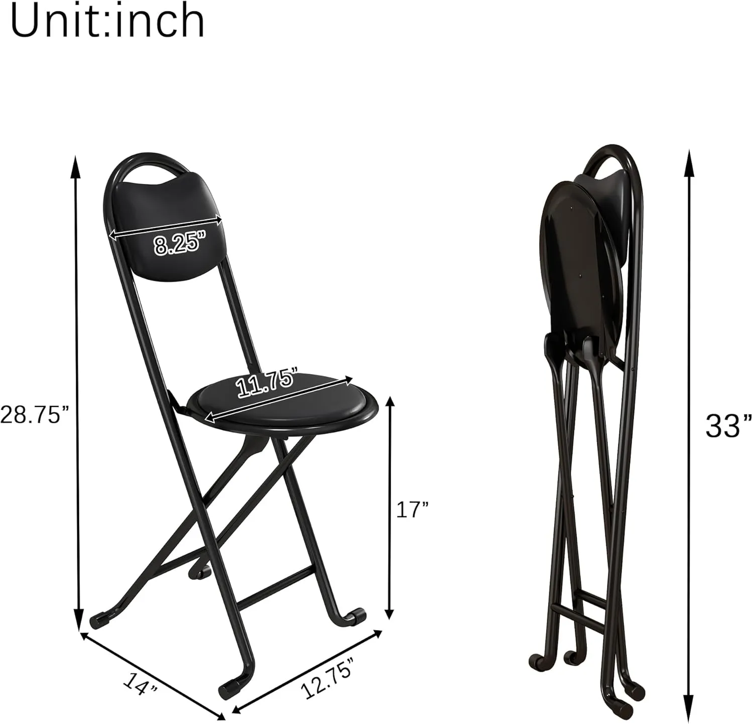 4pcs Folding Stool with Back, Cushioned Padded Camping Stool, Portable Folding Bar Stool, for Outdoor Indoor Kitchen Shop Cafe, No Squeaking, Black