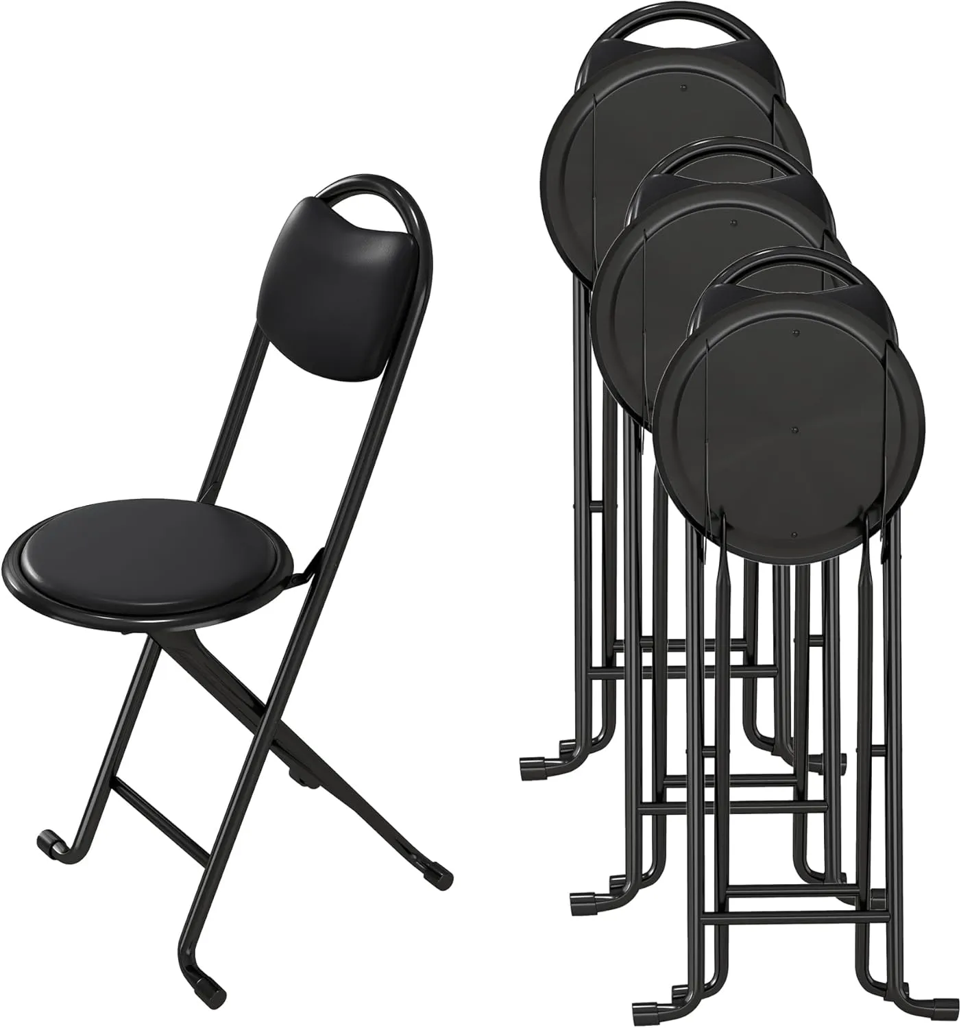 4pcs Folding Stool with Back, Cushioned Padded Camping Stool, Portable Folding Bar Stool, for Outdoor Indoor Kitchen Shop Cafe, No Squeaking, Black
