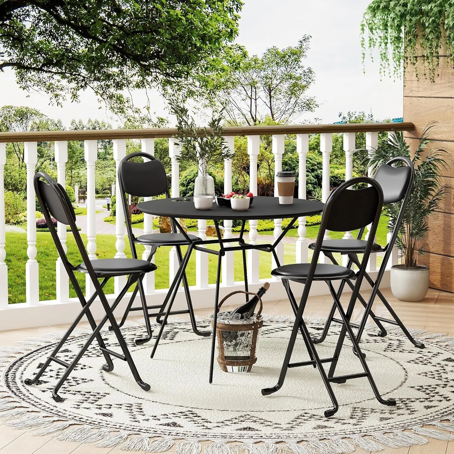 4pcs Folding Stool with Back, Cushioned Padded Camping Stool, Portable Folding Bar Stool, for Outdoor Indoor Kitchen Shop Cafe, No Squeaking, Black