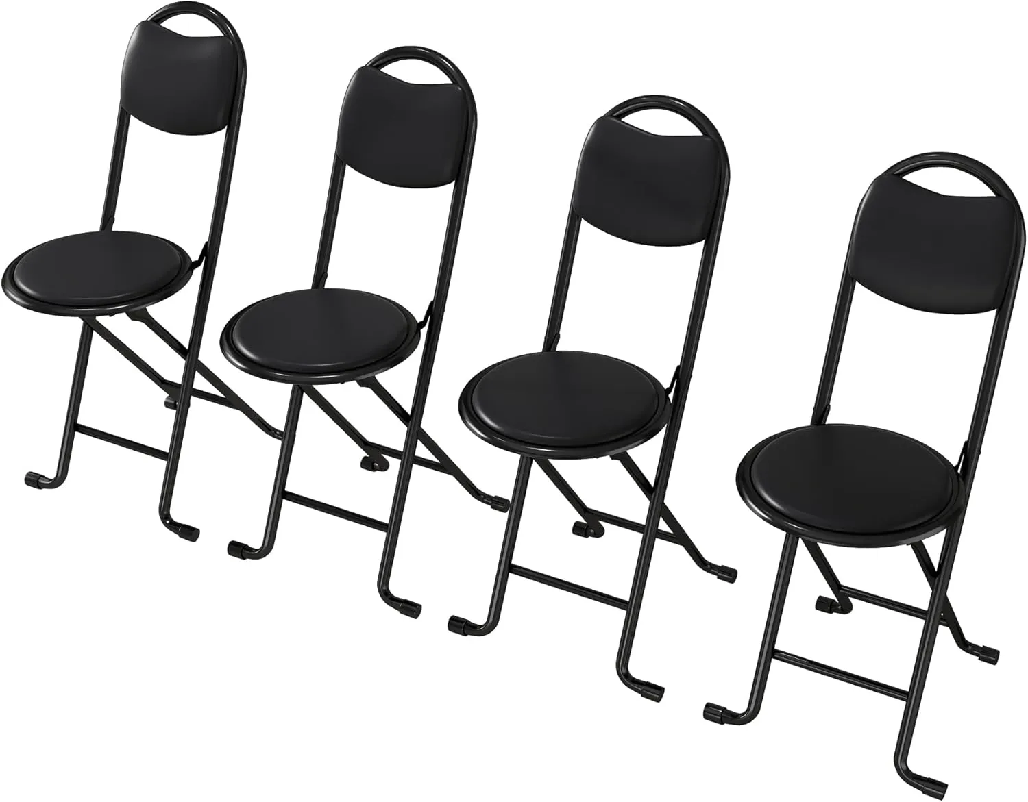 4pcs Folding Stool with Back, Cushioned Padded Camping Stool, Portable Folding Bar Stool, for Outdoor Indoor Kitchen Shop Cafe, No Squeaking, Black