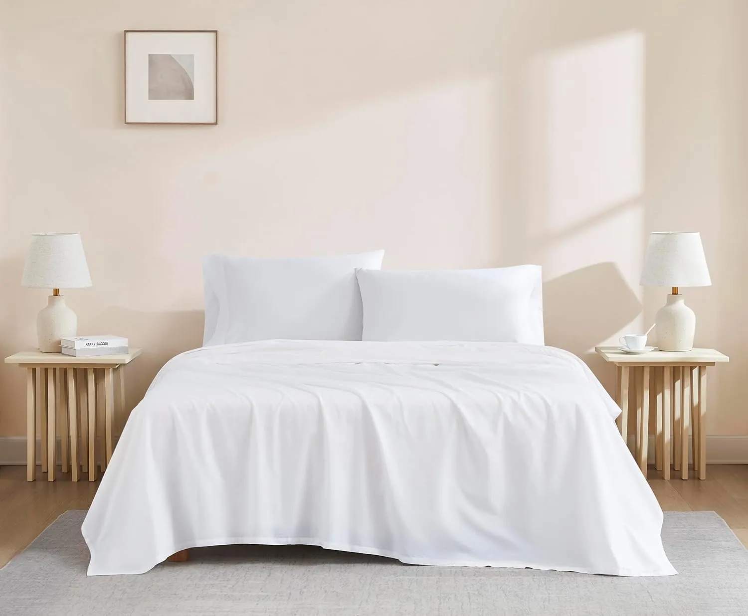 500-Thread-Count Bed Sheet Set California King Size Fits 15-18 Inches Deep Pocket (Solid, Almond Ivory)