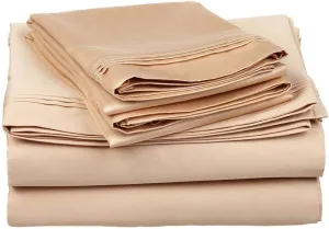 500-Thread-Count Bed Sheet Set California King Size Fits 15-18 Inches Deep Pocket (Solid, Almond Ivory)