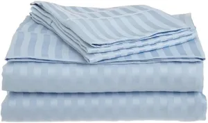 500-Thread-Count Bed Sheet Set California King Size Fits 15-18 Inches Deep Pocket (Stripe, Beach Blue)