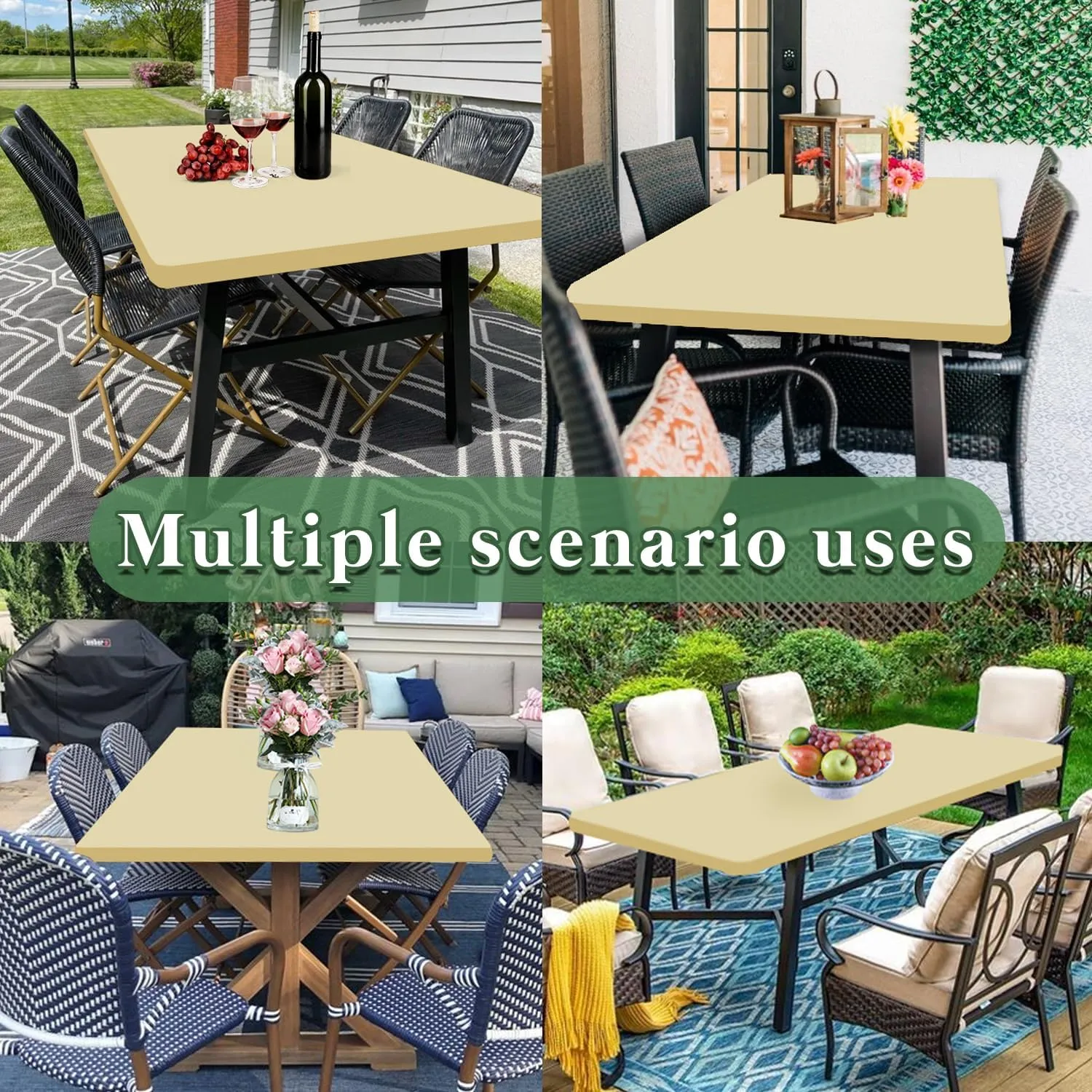 6 Pack Picnic Table Cover Fitted Elastic Outdoor Tablecloths for 6 Foot Rectangle Tables Waterproof Stretch Washable Patio Folding Spandex Table Cloth for Camping Banquet Parties (Champagne,30" x 72")