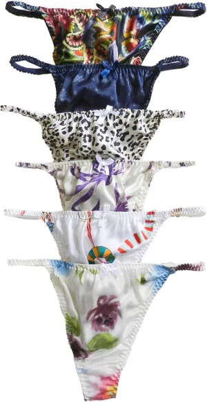 6pcs Women's Silk G-Strings Thongs Panties Flower