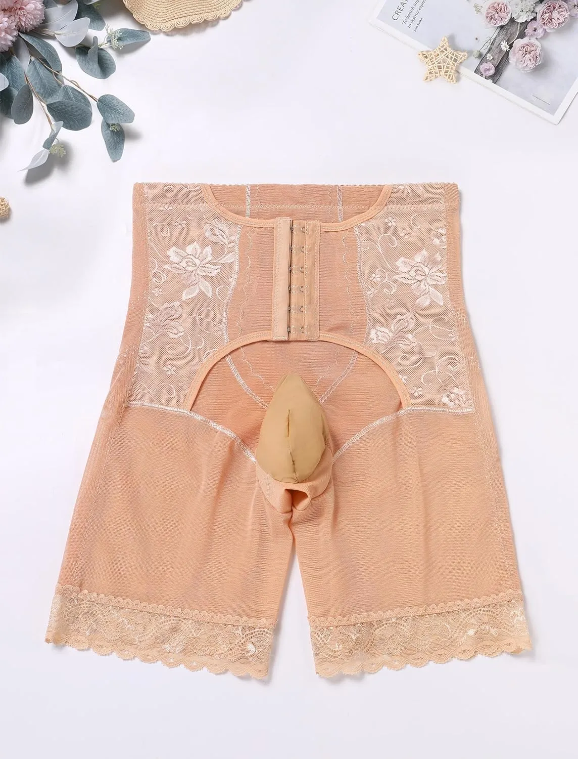 ABAFIP Men's Shapewear Lace Tummy Control Underwear High Waist Sissy Pouch Panties Girdle Waist Trainer