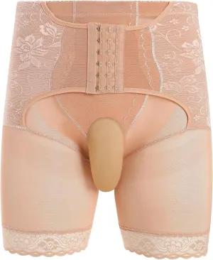 ABAFIP Men's Shapewear Lace Tummy Control Underwear High Waist Sissy Pouch Panties Girdle Waist Trainer