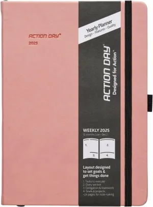 Action Day 2025 Weekly Planner - Effective Planning System & Increase Productivity, To-Do List, Goals, Projects, Dated Daily Diary - 7x9 Pink