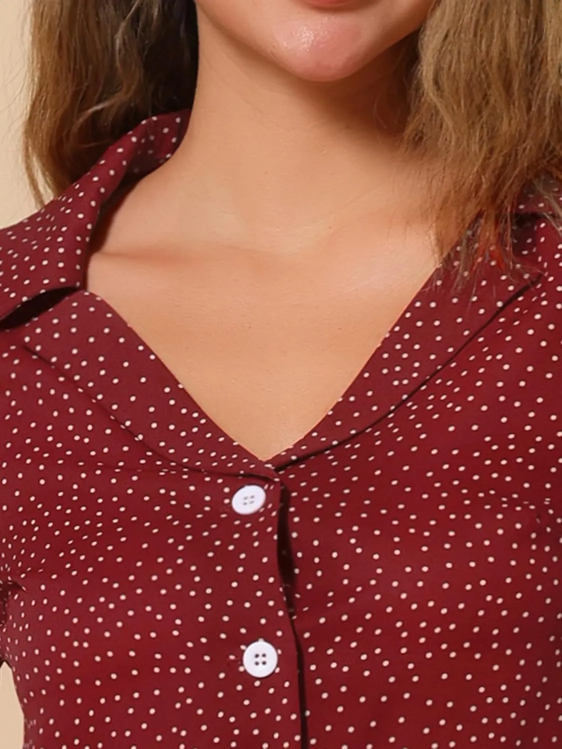 Allegra K Women's Polka Dots Short Sleeve Button Up Vintage 1950s Blouse