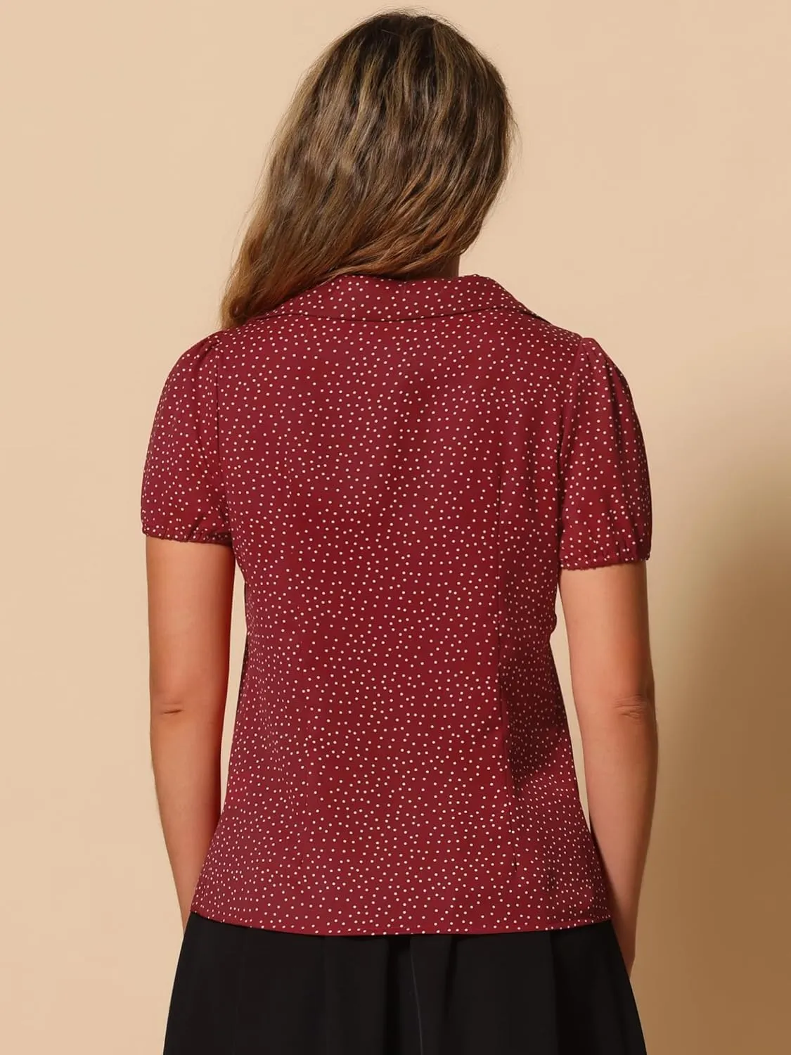 Allegra K Women's Polka Dots Short Sleeve Button Up Vintage 1950s Blouse