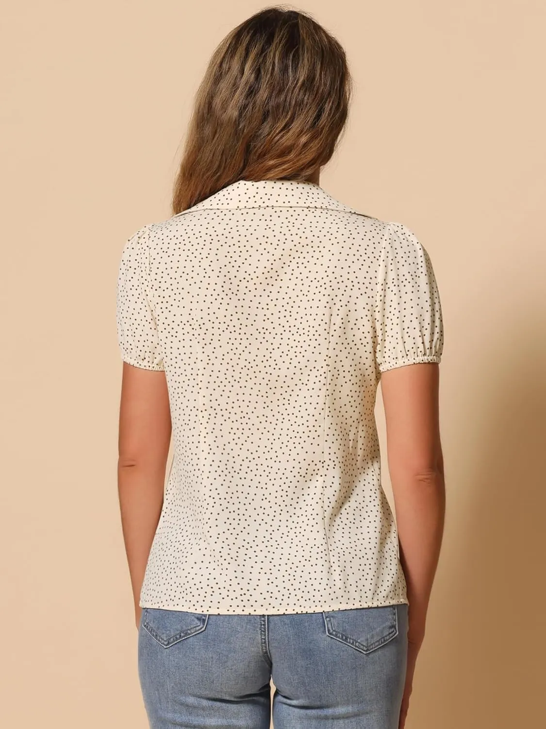 Allegra K Women's Polka Dots Short Sleeve Button Up Vintage 1950s Blouse