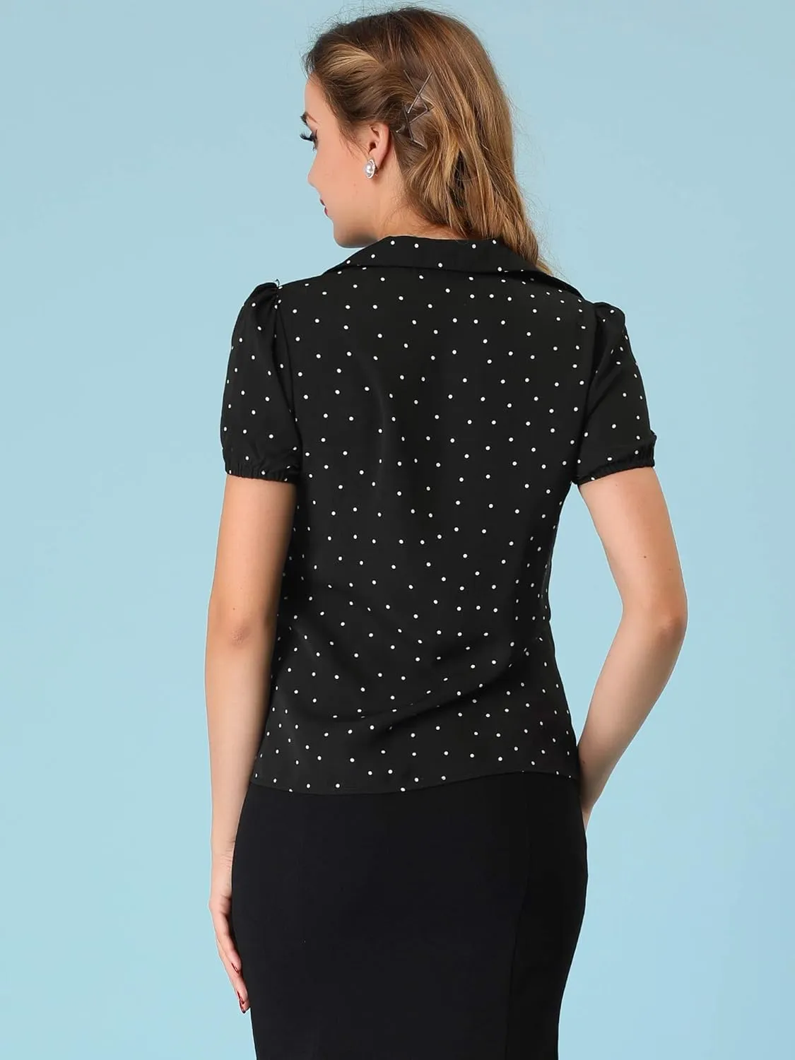 Allegra K Women's Polka Dots Short Sleeve Button Up Vintage 1950s Blouse