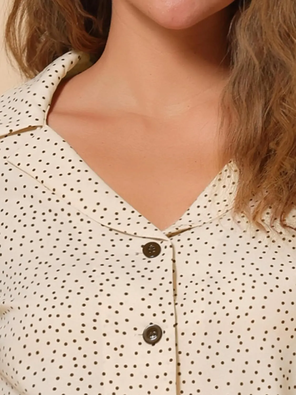 Allegra K Women's Polka Dots Short Sleeve Button Up Vintage 1950s Blouse