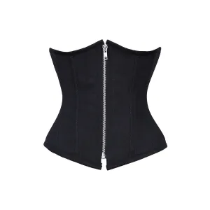 Allison Underbust Corset Black Cotton Steel Boned Waist Trainer with Zipper