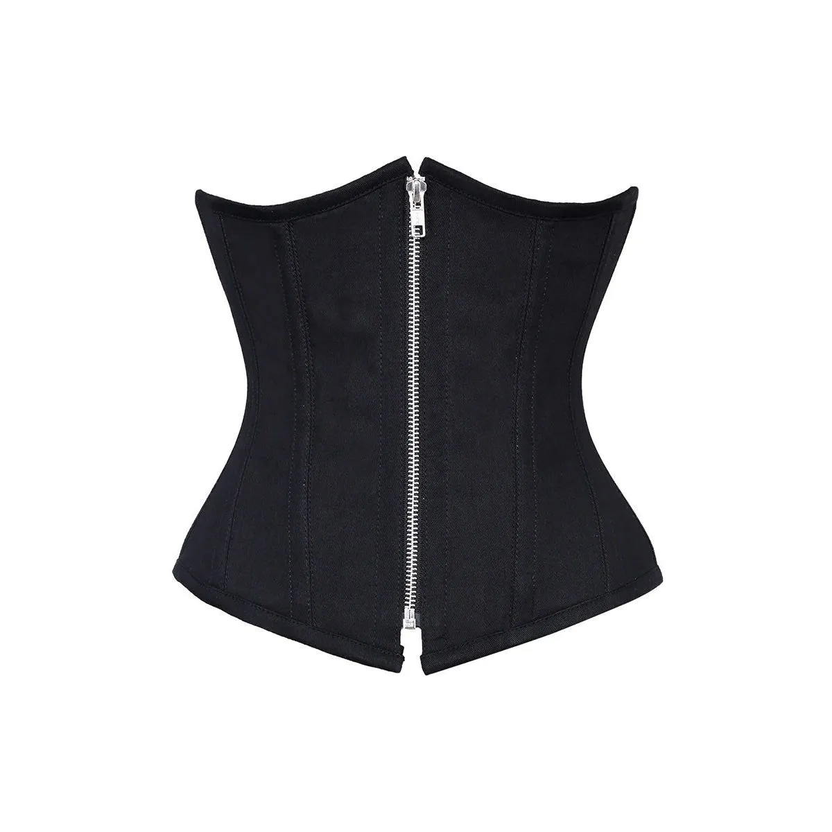 Allison Underbust Corset Black Cotton Steel Boned Waist Trainer with Zipper