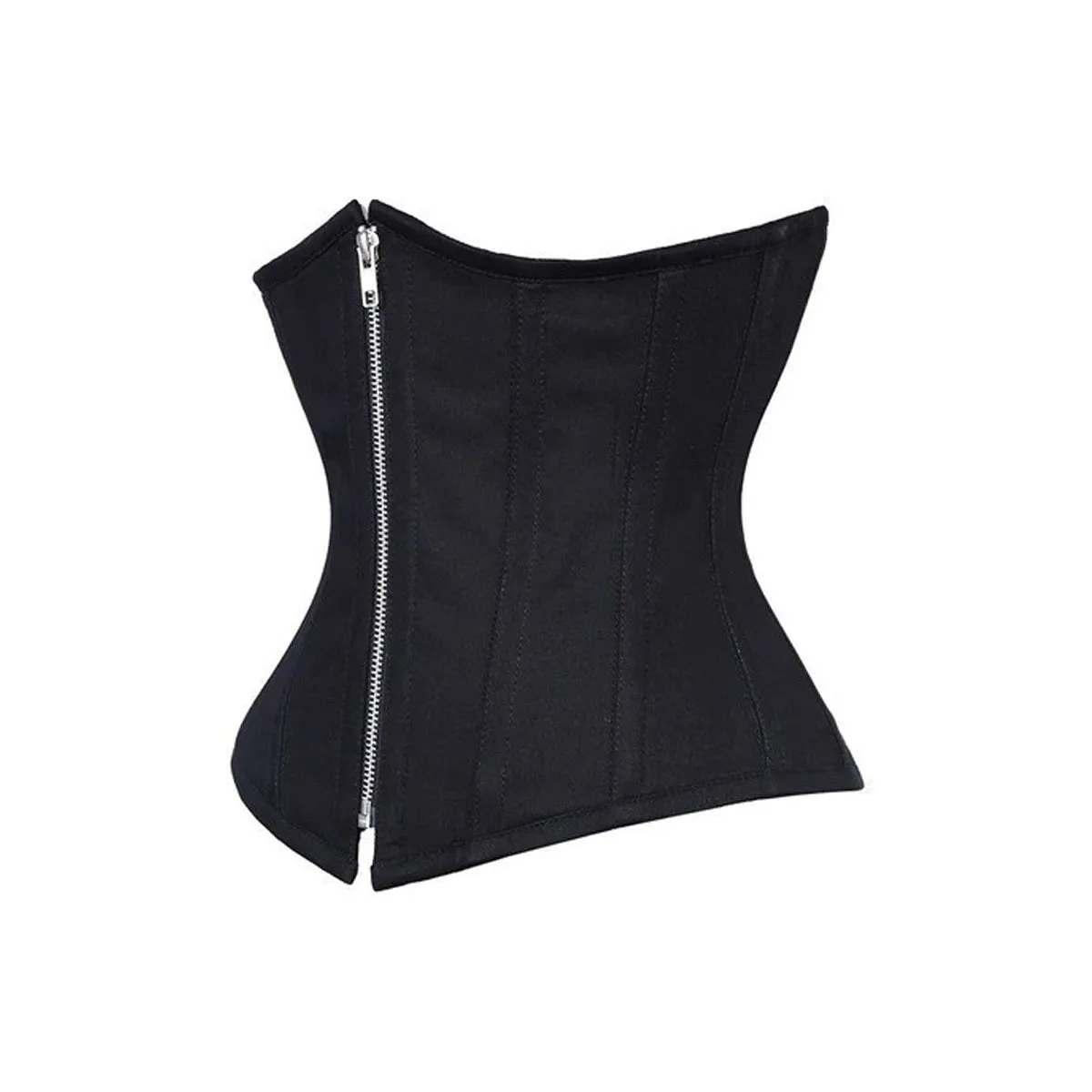 Allison Underbust Corset Black Cotton Steel Boned Waist Trainer with Zipper