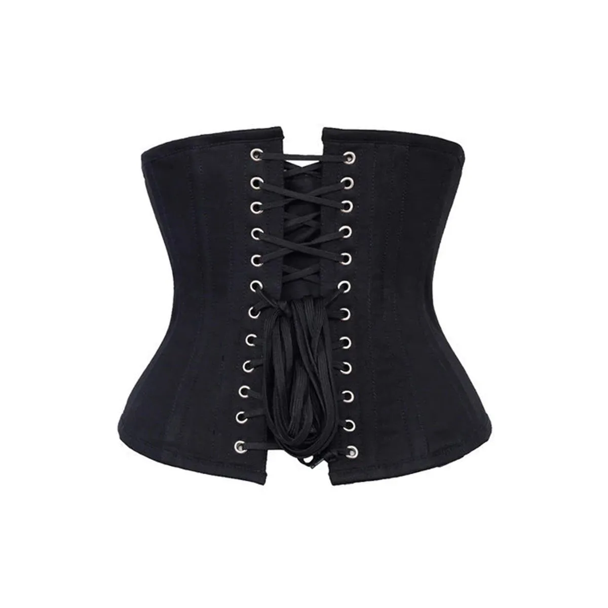 Allison Underbust Corset Black Cotton Steel Boned Waist Trainer with Zipper