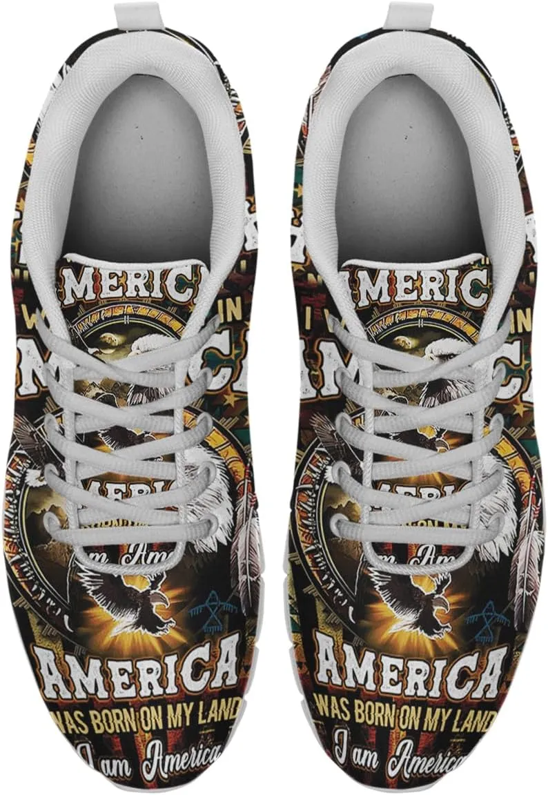 America was Born On My Land Native American Flag Shoes for Women Men Tennis Shoes 3D Print Fashion Running Sneakers