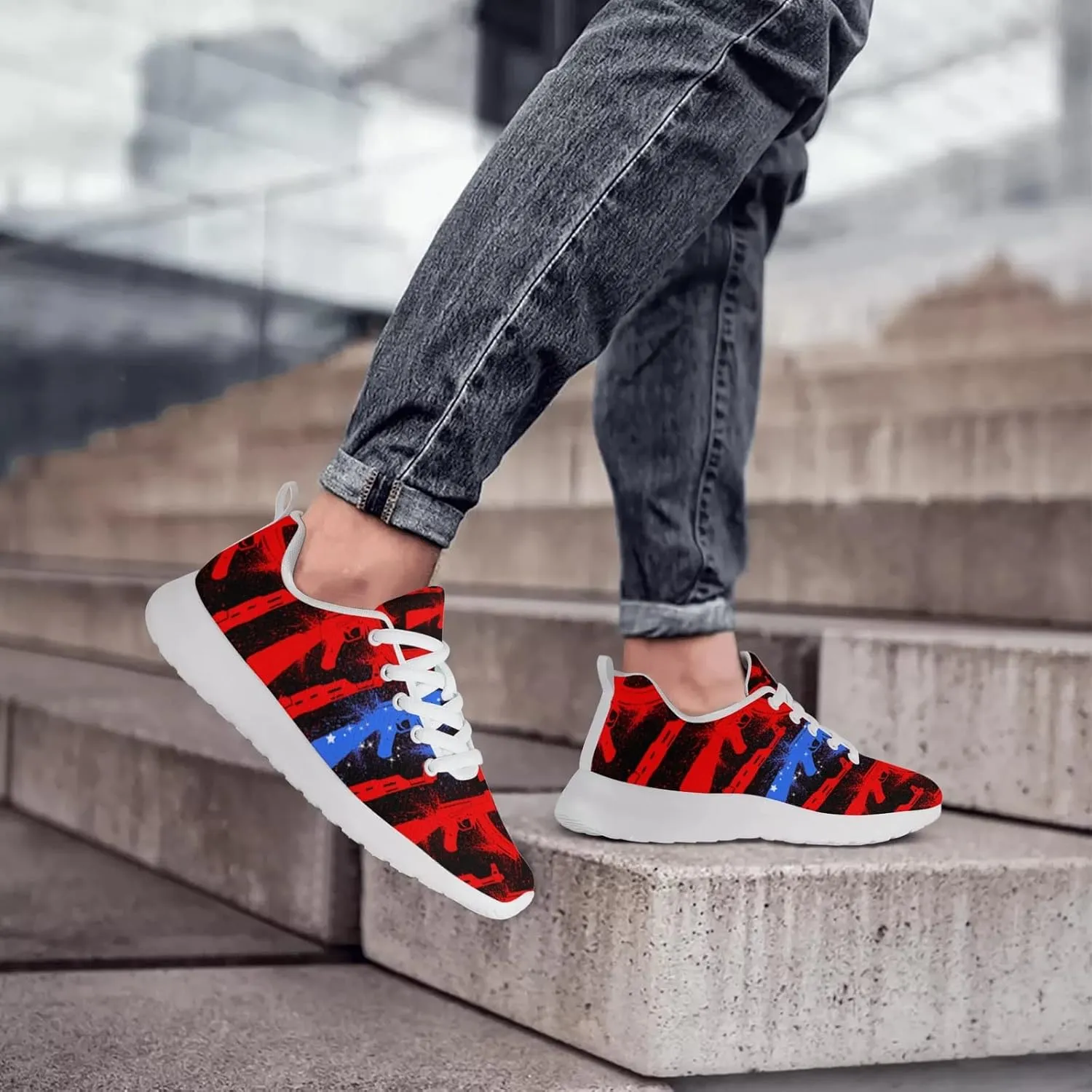 American Wave Star Flag Sneaker Men Athletic Shoes Running Shoes Comfortable Sports Walking Shoes