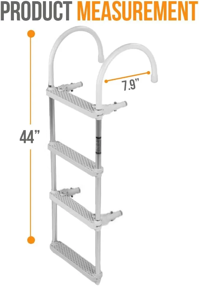 Anchor-Man Aluminum 4-Step Boat Ladder - Heavy-Duty, Anti-Slip, Silver Gray, Fits Inflatable, Jon, Fishing, Bass, Pontoon, Yacht Boats
