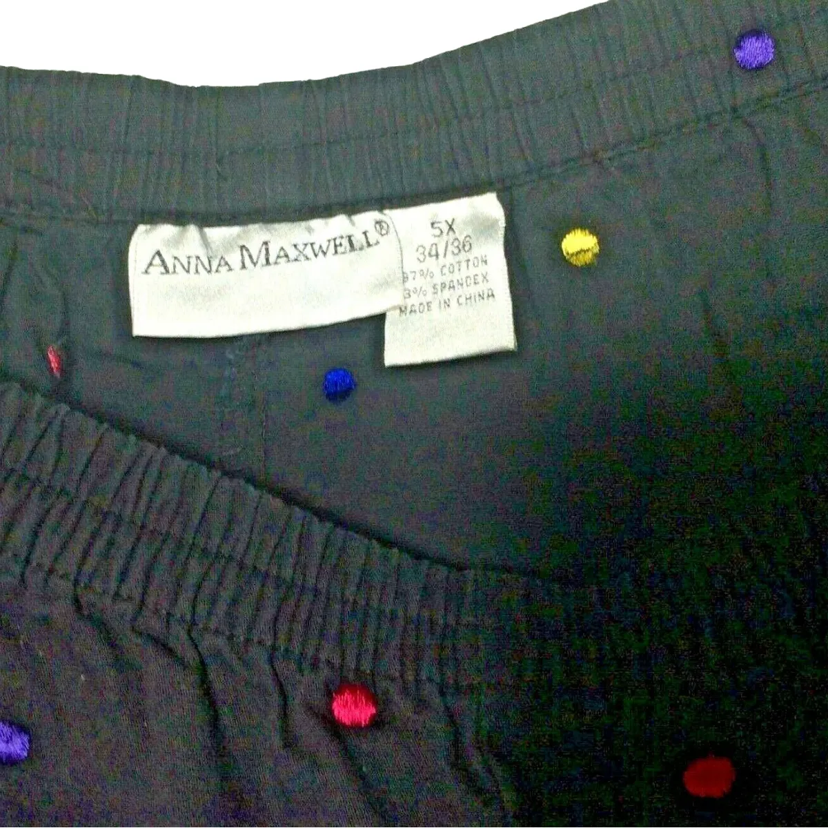 Anna Maxwell Women Capri Pants Size 5X 34W/36W Black Polka Dots Elastic Waist