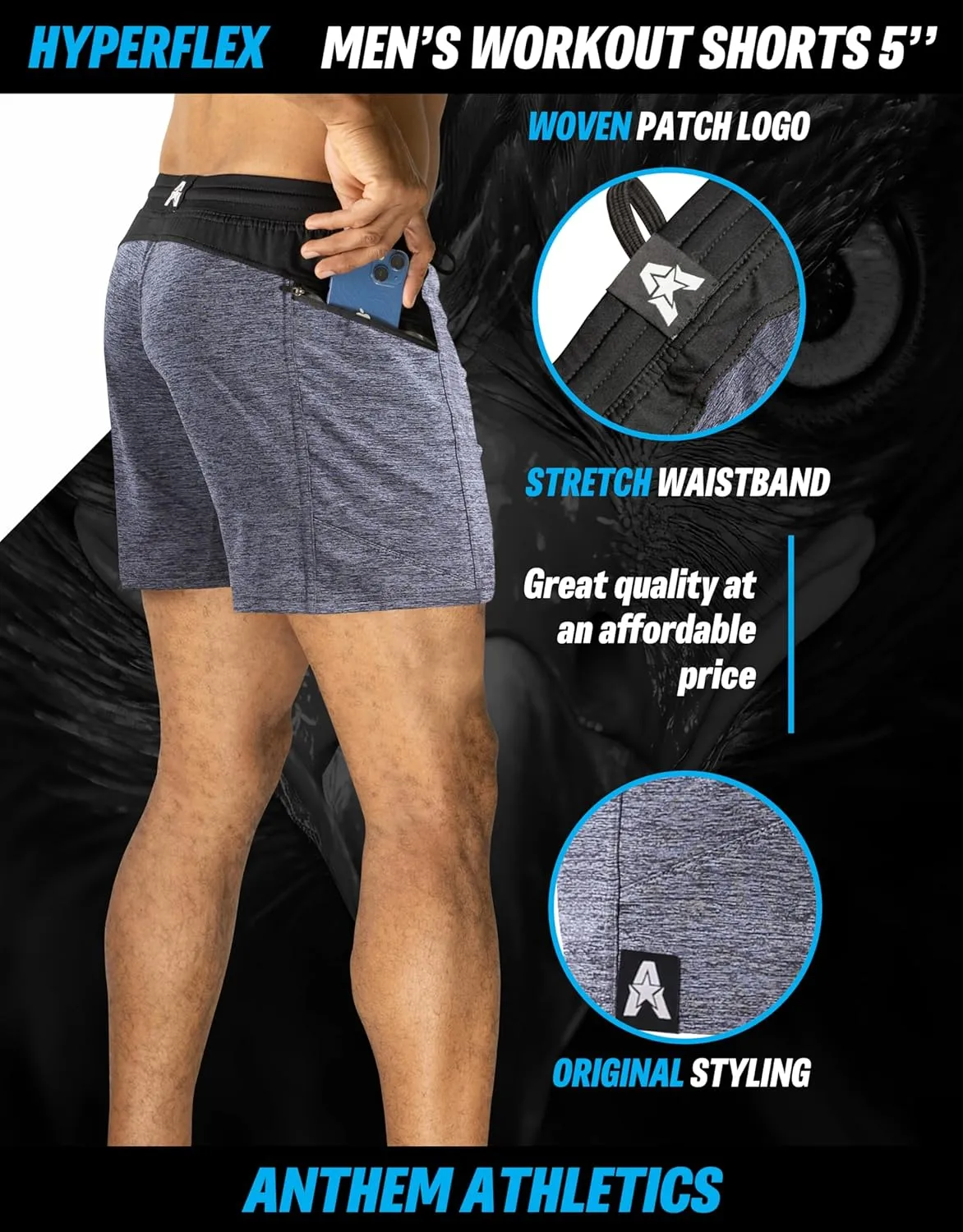 Anthem Athletics Hyperflex Mens Gym Shorts 5" 7" 9" Inseam Workout Athletic Sport Exercise Training Running Shorts for Men