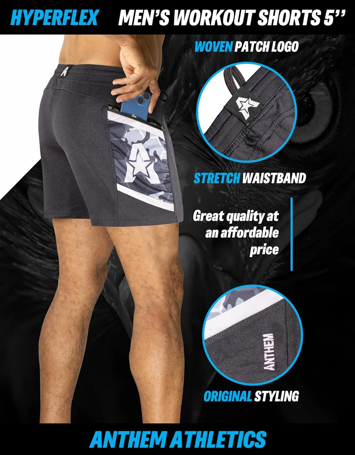 Anthem Athletics Hyperflex Mens Gym Shorts 5" 7" 9" Inseam Workout Athletic Sport Exercise Training Running Shorts for Men