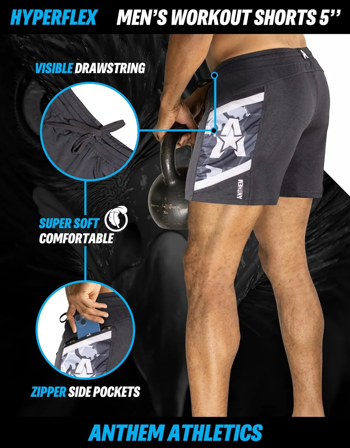 Anthem Athletics Hyperflex Mens Gym Shorts 5" 7" 9" Inseam Workout Athletic Sport Exercise Training Running Shorts for Men