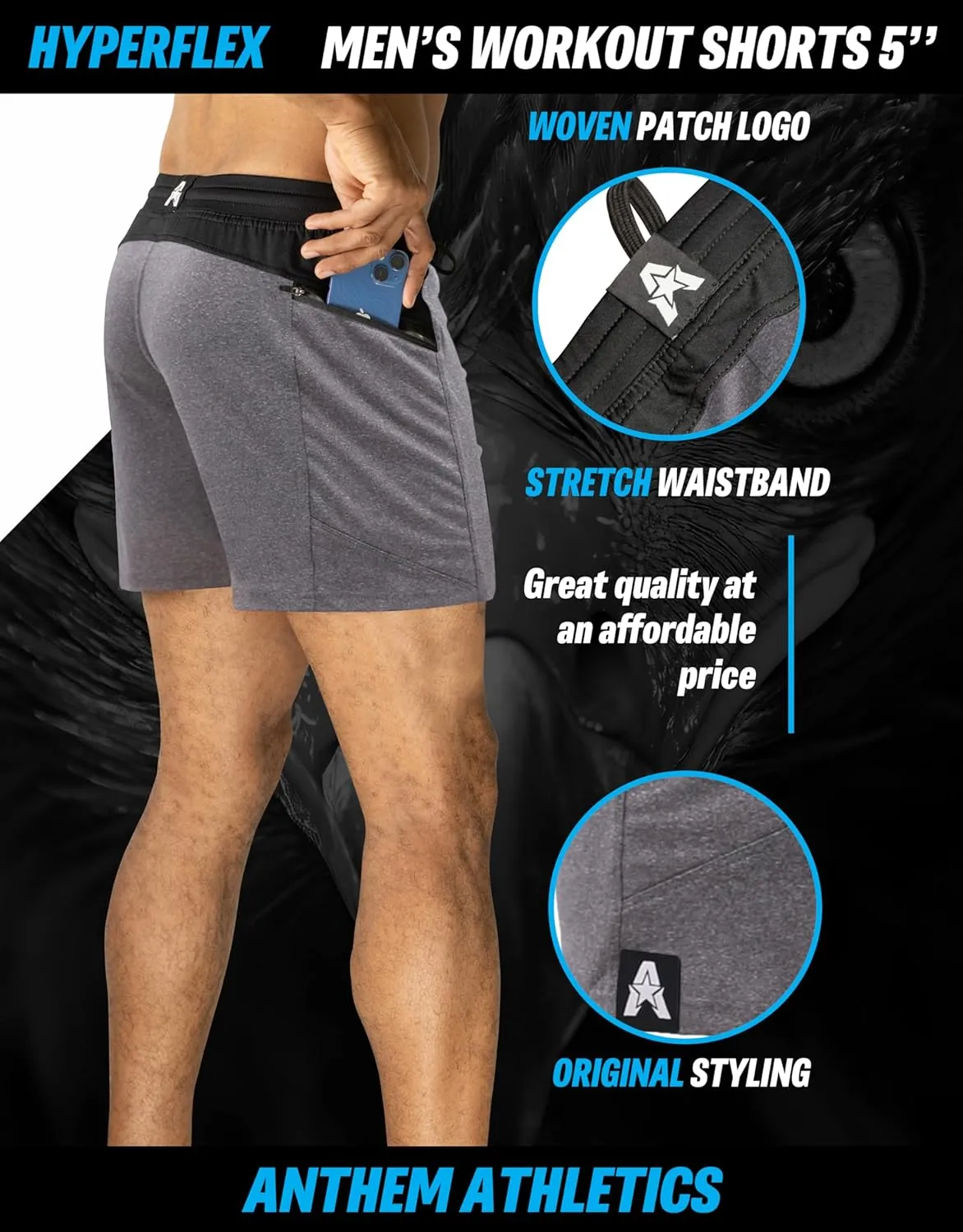 Anthem Athletics Hyperflex Mens Gym Shorts 5" 7" 9" Inseam Workout Athletic Sport Exercise Training Running Shorts for Men
