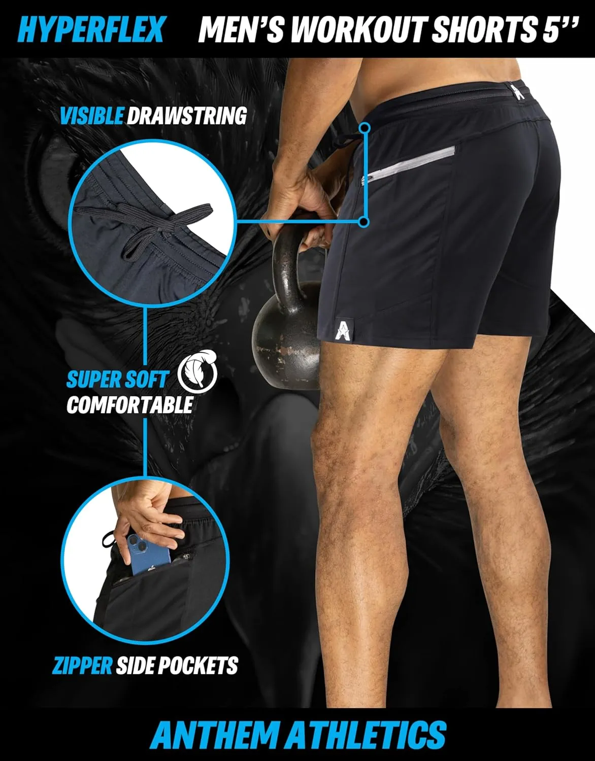 Anthem Athletics Hyperflex Mens Gym Shorts 5" 7" 9" Inseam Workout Athletic Sport Exercise Training Running Shorts for Men