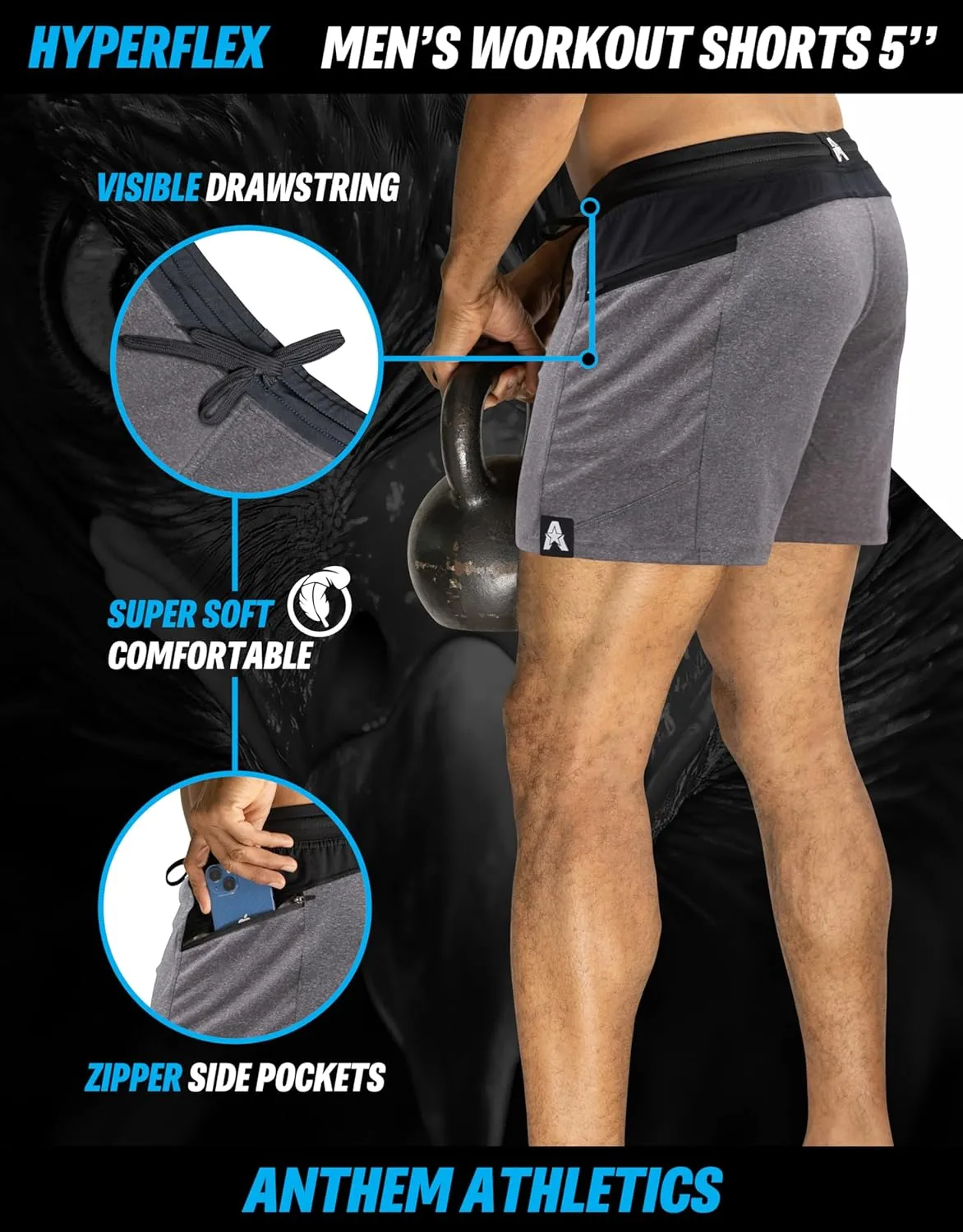Anthem Athletics Hyperflex Mens Gym Shorts 5" 7" 9" Inseam Workout Athletic Sport Exercise Training Running Shorts for Men