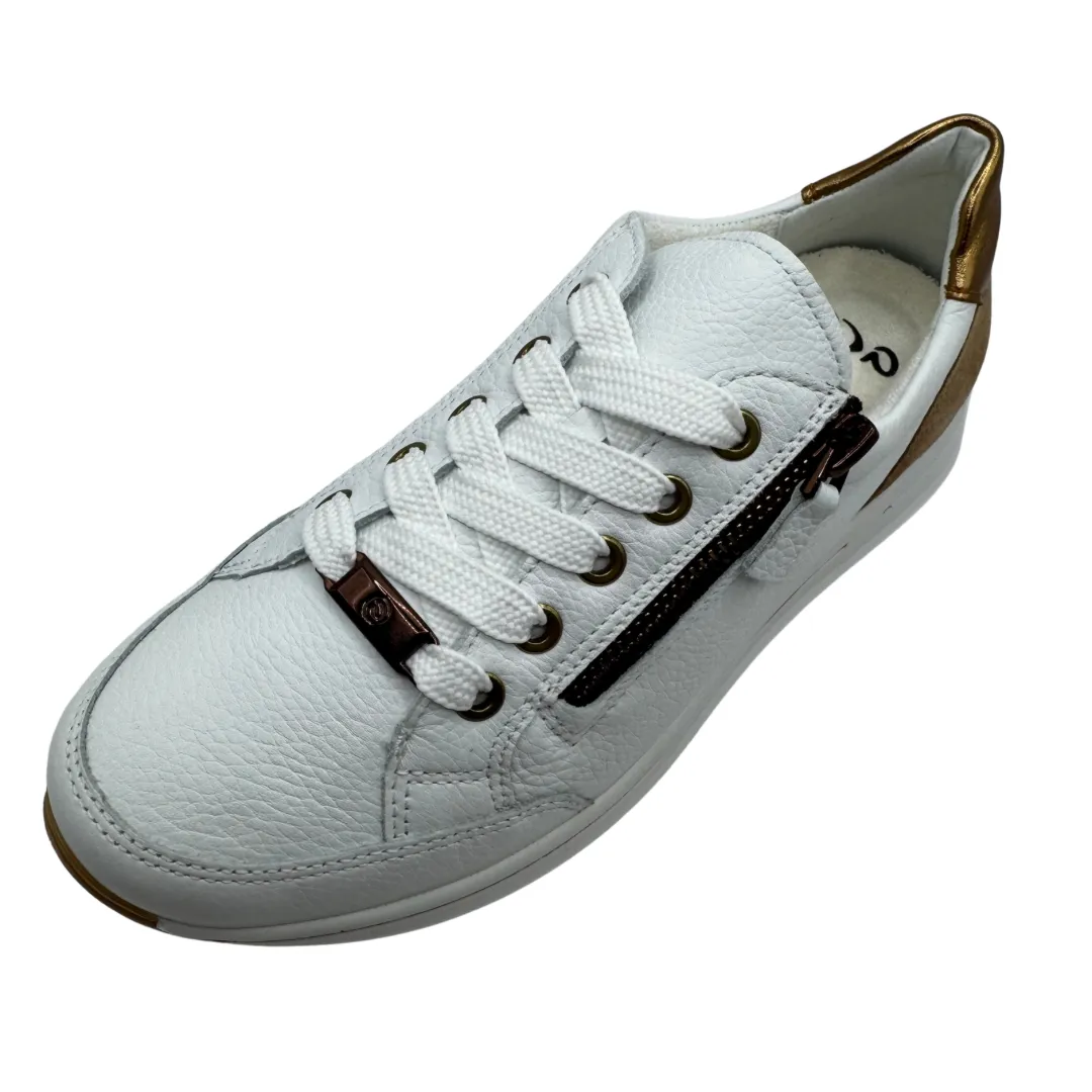 Ara White Leather Trainers with Brown Detail