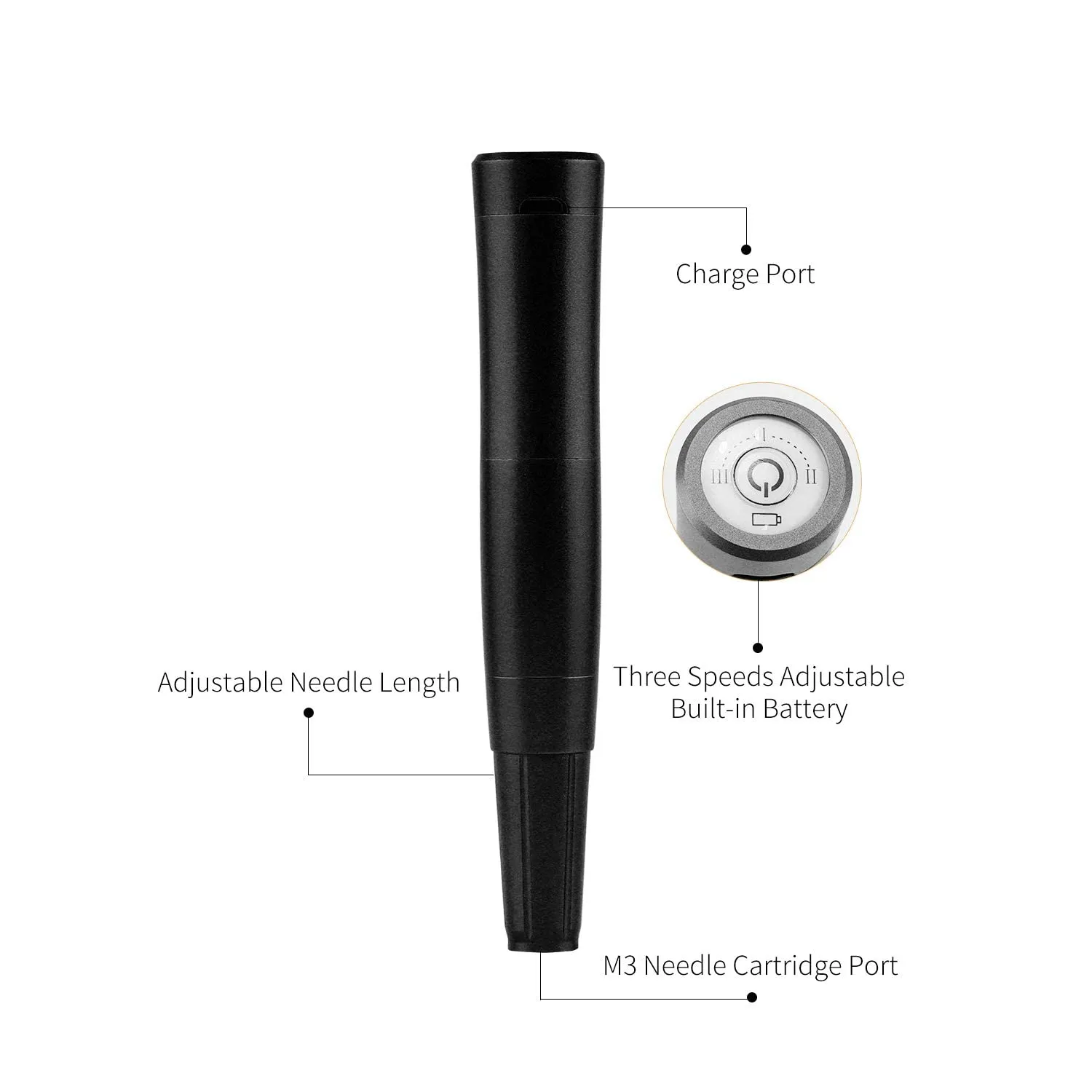 Arrow Wireless Permanent Makeup Tattoo Machine By Mellie Microblading - Powder Brows - Shading - Microshading - Brow Machine Compatible with M3 or Intelli Needle Cartridge (Machine, Black)