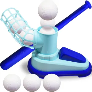 ArtCreativity Baseball Pitching Machine for Kids, Pop A Pitch Baseball Batting Kids Pitching Machine Toy with Collapsible Bat   3 Baseballs, Trainer for Batting Practice, Outdoor Fun